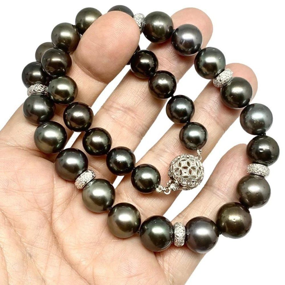 Fine Diamond Tahitian Pearl 18 Kt 13.25Mm 17" Necklace Certified $24,500 914433